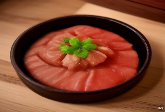 菜市场新鲜猪梅花肉特写，肉质粉红细腻、脂肪纹路均匀如大理石花纹，刀切截面光泽饱满，旁边放着竹签和腌料碗